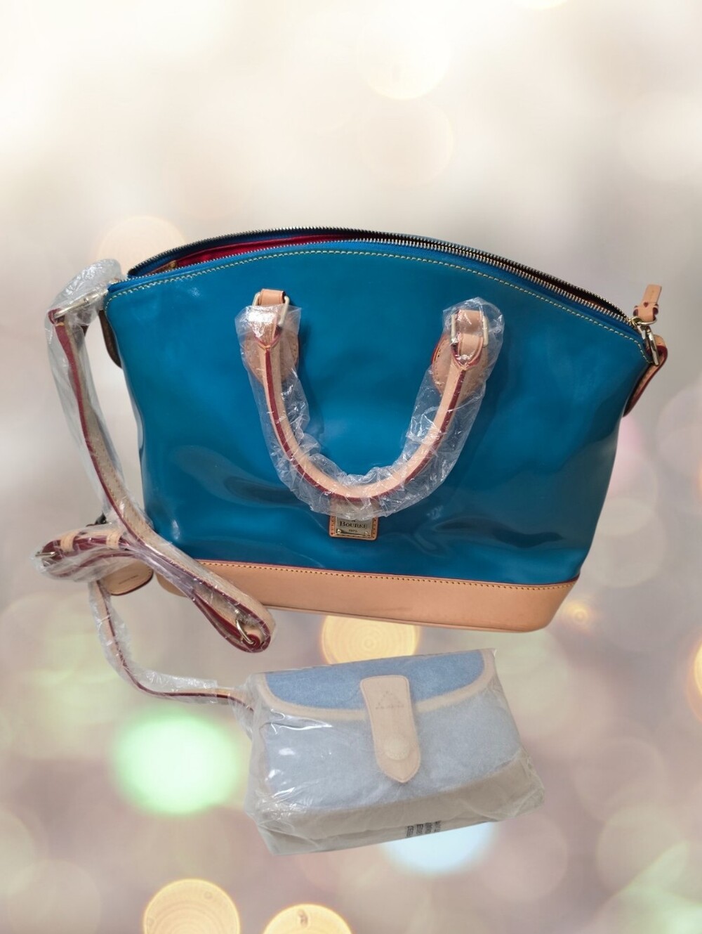 Dooney & Bourke PV68C Turquoise Patent Leather Satchel Bag NWT with Wallet